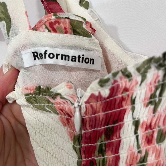 Reformation Nikita Floral Dress in Ivory Floral Babydoll Tie Shoulder Midi 0 - Picture 8 of 10